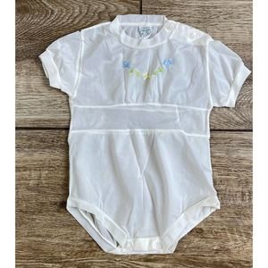 Vintage Baby Boy Romper White Embroidery 12 Months